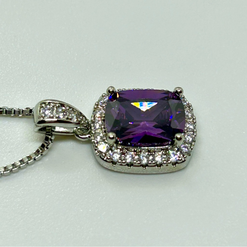 Amethyst CZ Silver Pendant Necklace - Picture 2 of 5